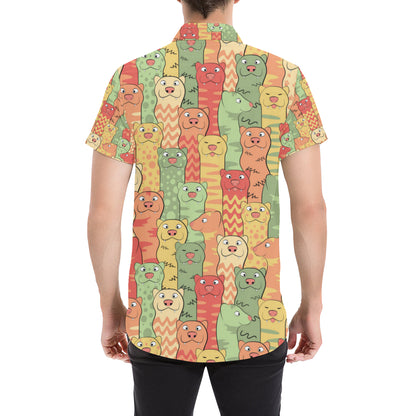 Ferret Pattern Print Design 01 Men's Short Sleeve Button Up Shirt