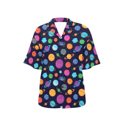 Planet Multicolor Print Design LKS302 Women's Hawaiian Shirt