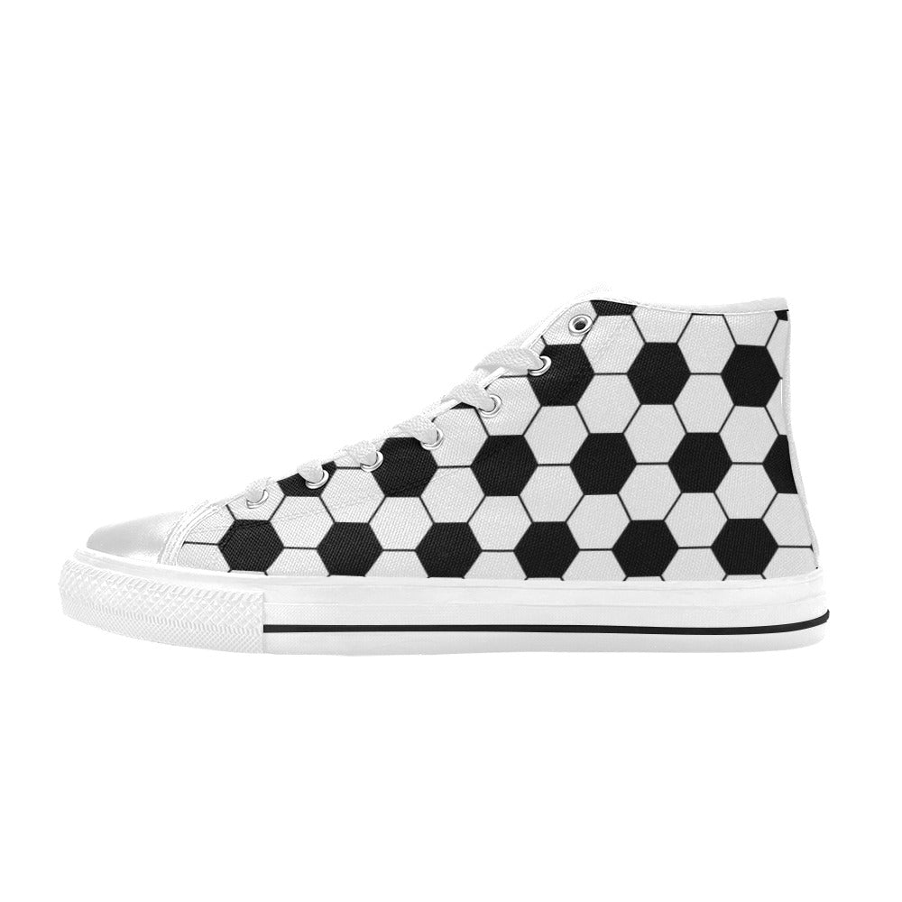 Soccer Ball Texture Print Design LKS303 High Top Women's White Shoes