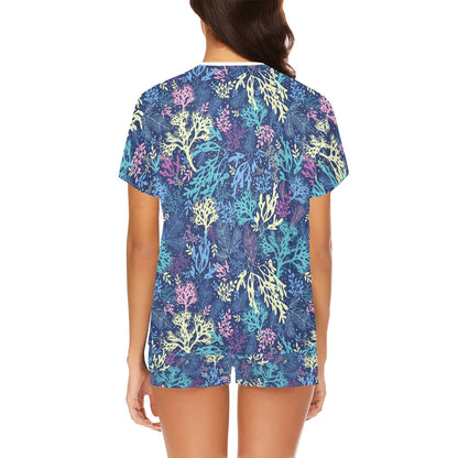 Seaweed Print Design LKS301 Women's Short Pajama Set