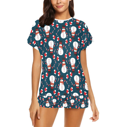 Snowman Print Design LKS301 Women's Short Pajama Set