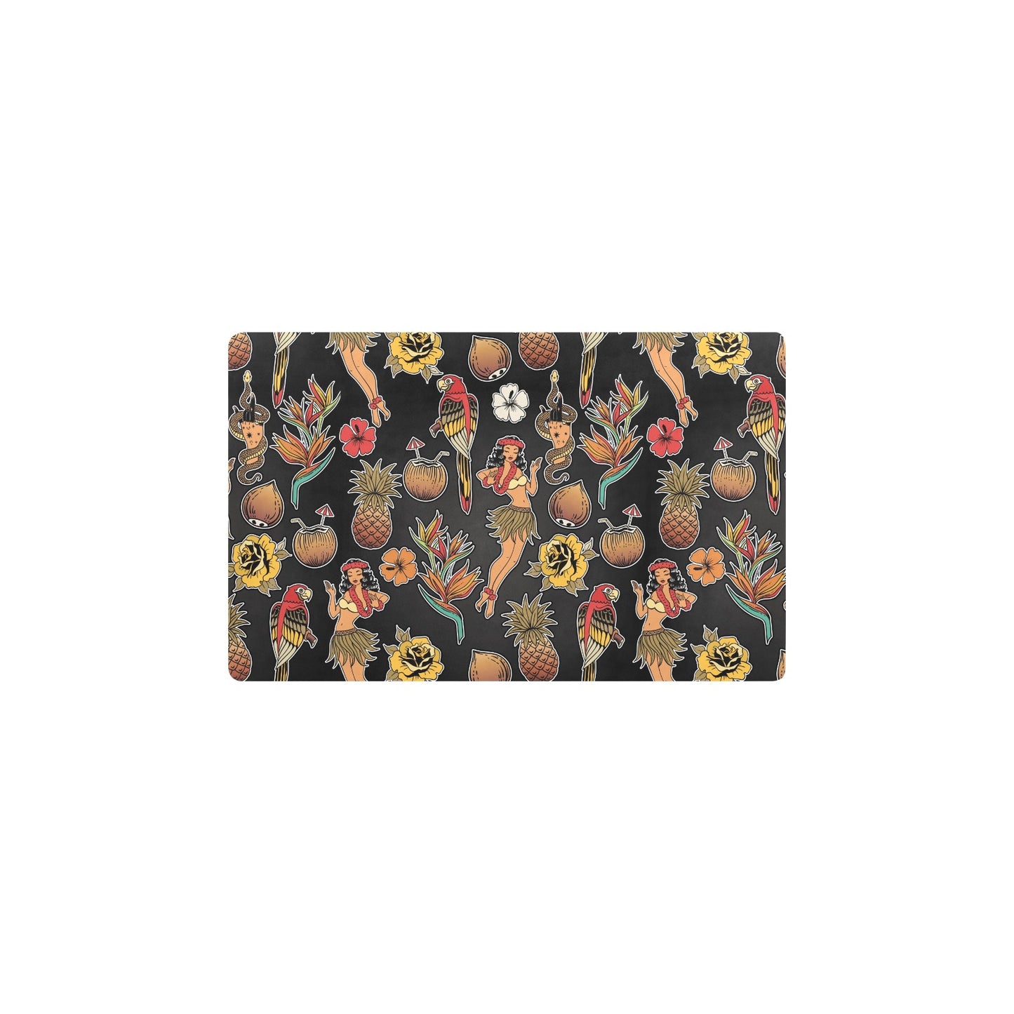 Hula Dancers Hawaiian Style Pattern Print Design 02 Kitchen Mat
