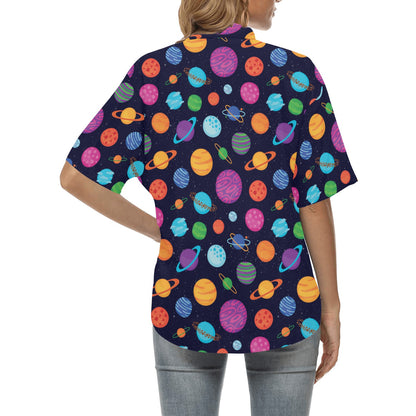 Planet Multicolor Print Design LKS302 Women's Hawaiian Shirt