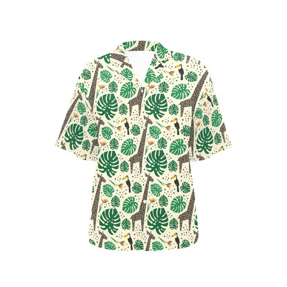 Rainforest Giraffe Pattern Print Design A02 Women's Hawaiian Shirt