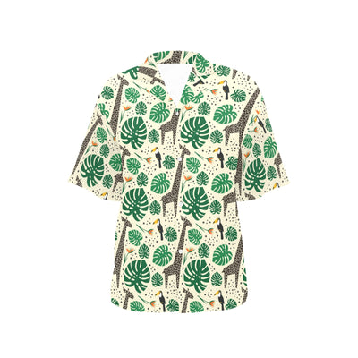 Rainforest Giraffe Pattern Print Design A02 Women's Hawaiian Shirt