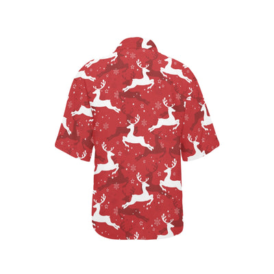 Reindeer Red Pattern Print Design 01 Women's Hawaiian Shirt