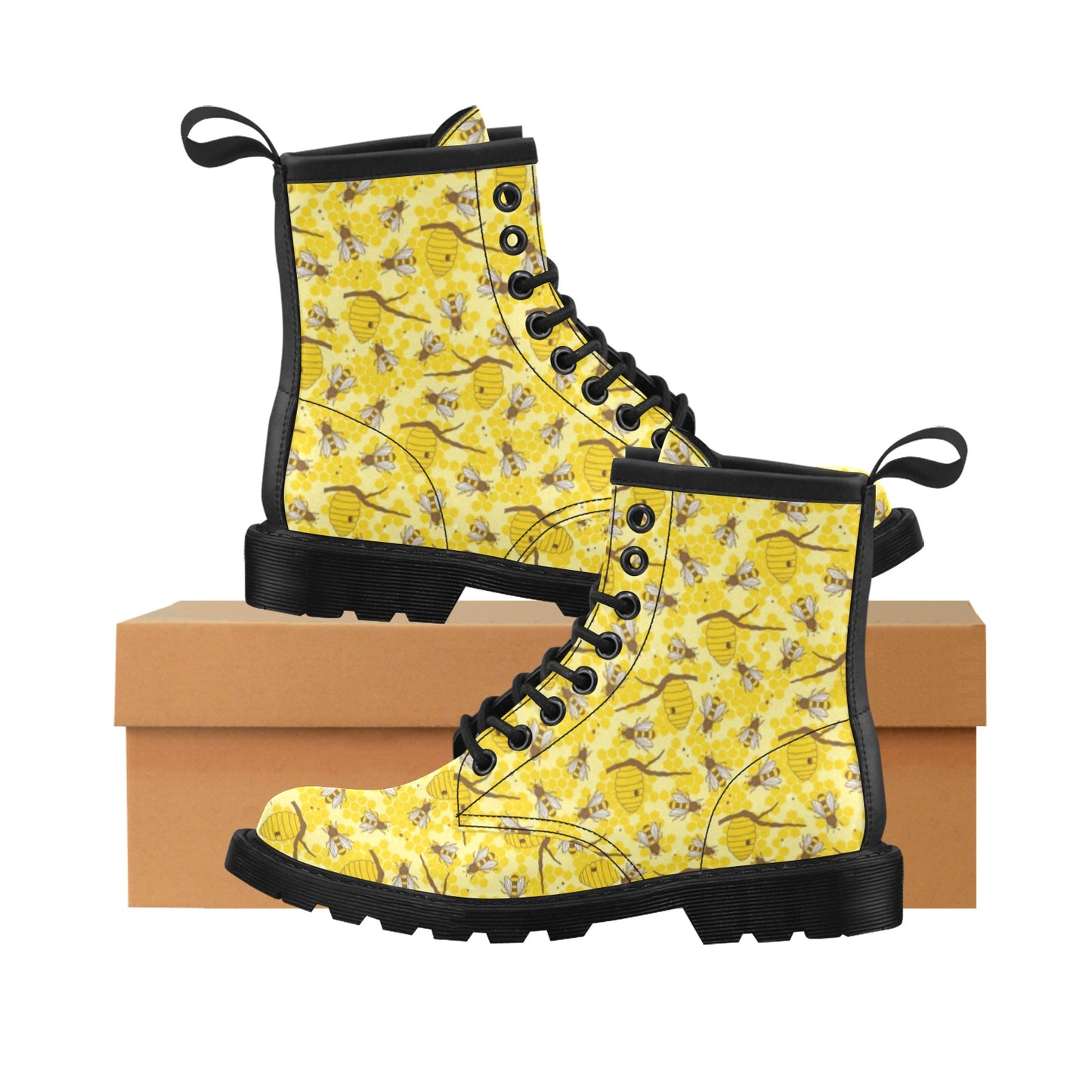 Bee With Honeycomb Print Design LKS302 Women's Boots