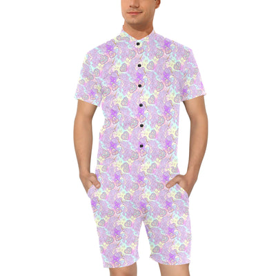 Unicorn Rainbow Star Heart Print Men's Romper