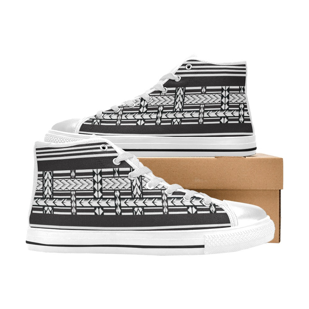 Samoan Tattoo Print Design LKS304 High Top Women's White Shoes