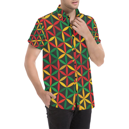Rasta Pattern Print Design A04 Men's Short Sleeve Button Up Shirt