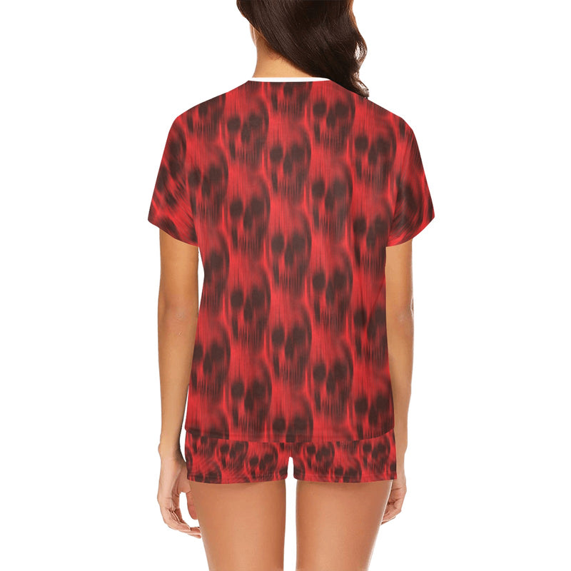 Skull Red Print Design LKS306 Women's Short Pajama Set