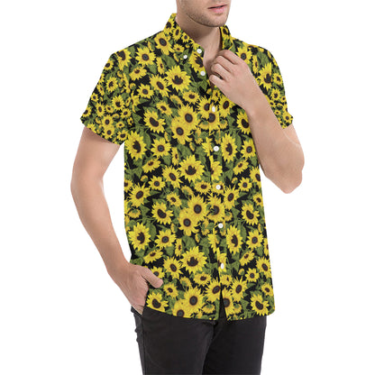 Sunflower Fresh Bright Color Print Men's Short Sleeve Button Up Shirt