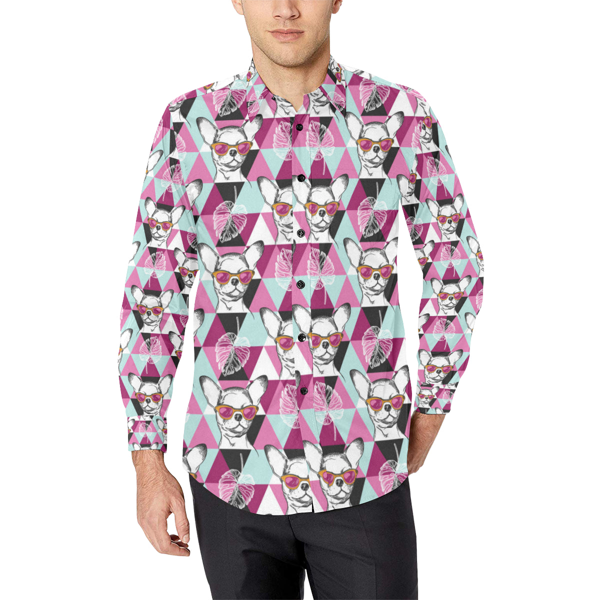 Chihuahua Cute Triangle Pattern Men's Long Sleeve Shirt