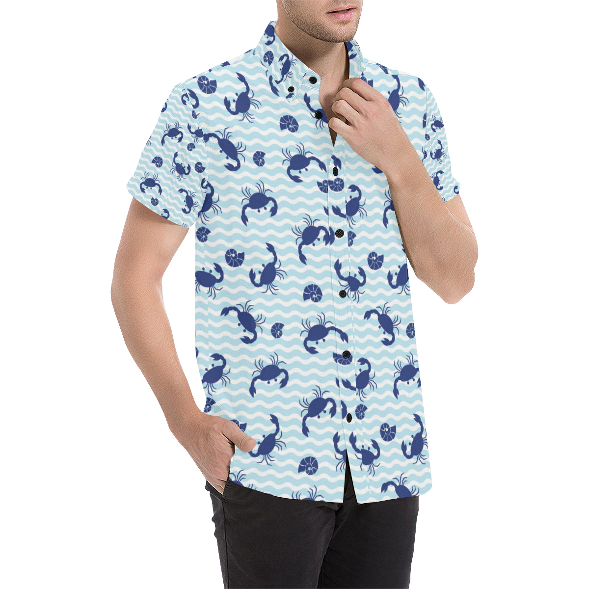 Crab Pattern Print Design 04 Men's Short Sleeve Button Up Shirt