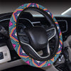 Indian Navajo Pink Themed Design Print Steering Wheel Cover with Elastic Edge