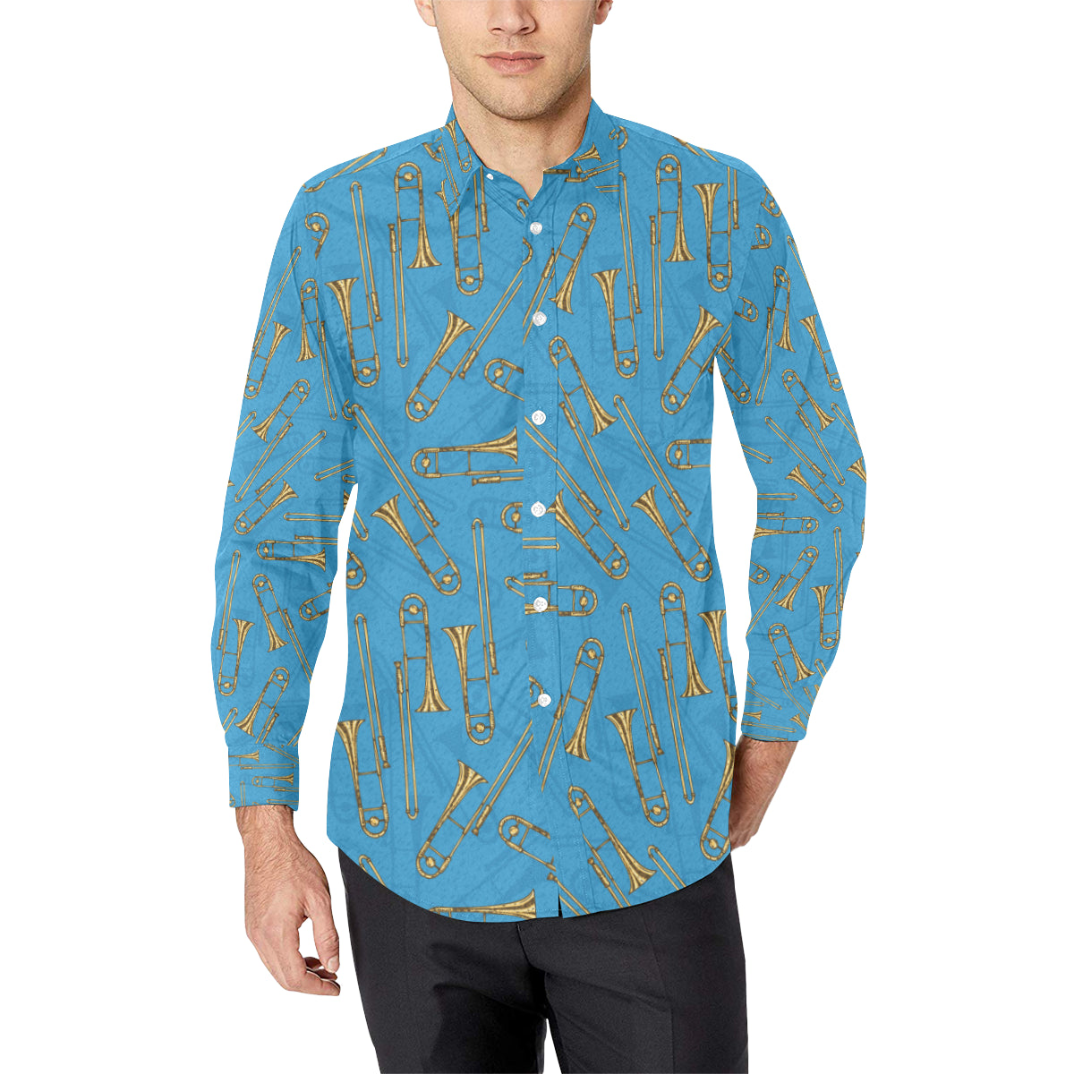 Trombone Pattern Print Design 01 Men's Long Sleeve Shirt