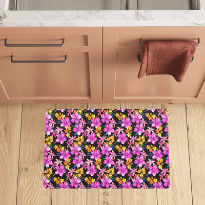 Tropical Folower Pink Hibiscus Print Kitchen Mat