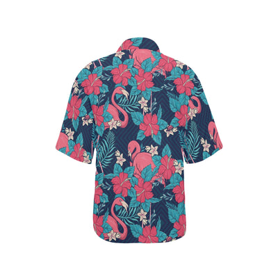 Flamingo Red Hibiscus Pattern Women's Hawaiian Shirt