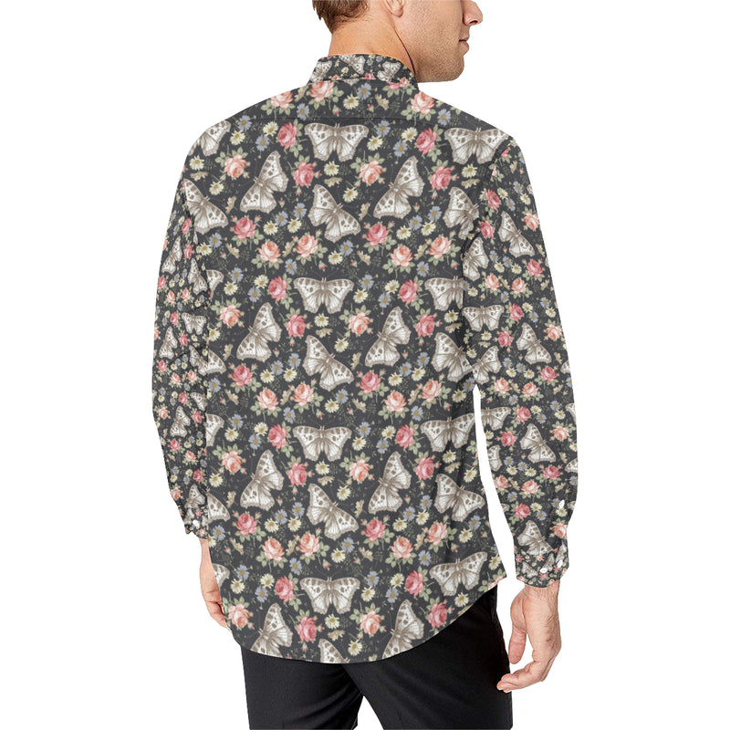 Butterfly Flower Pattern Print Design 07 Men's Long Sleeve Shirt