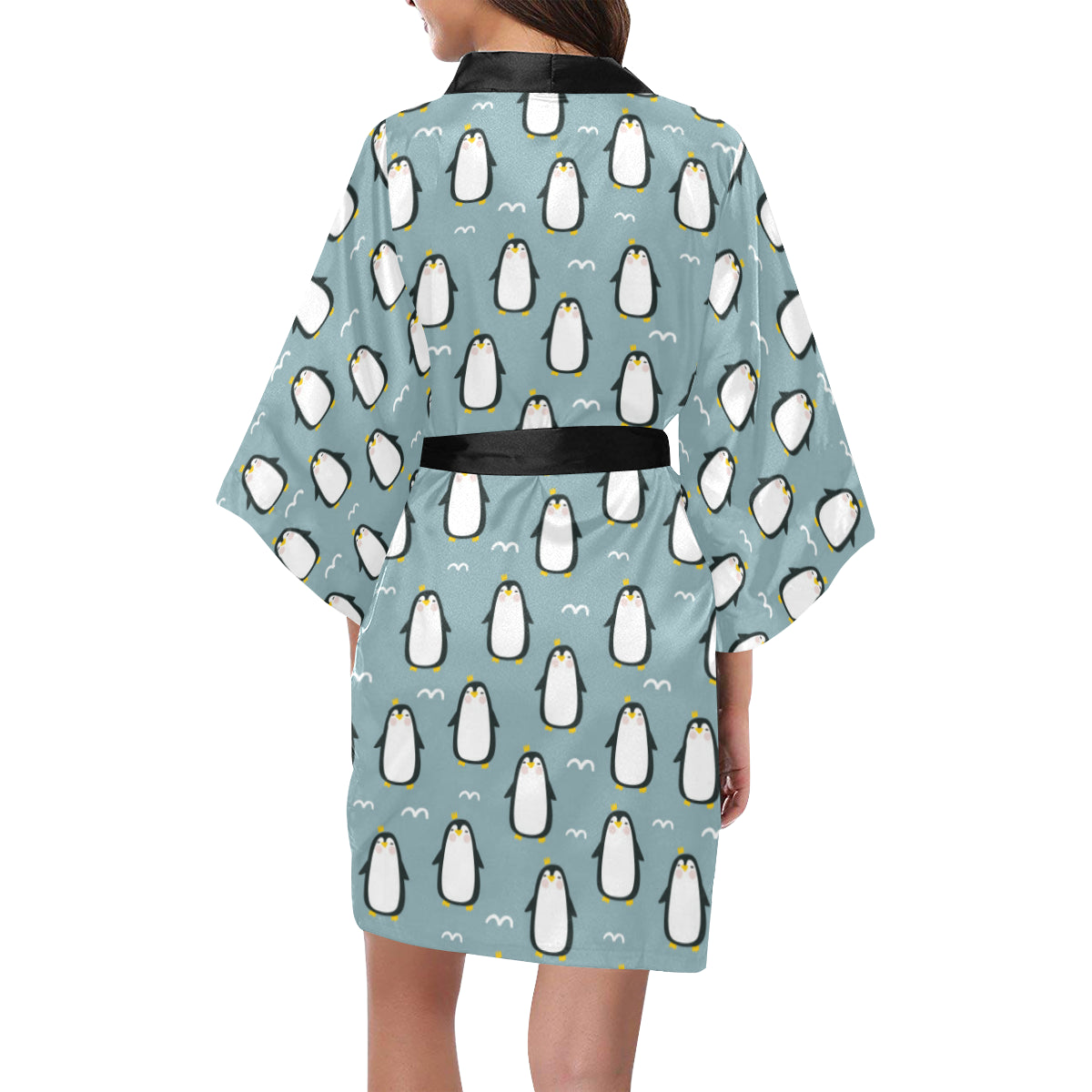 Penguin Pattern Print Design A02 Women's Short Kimono