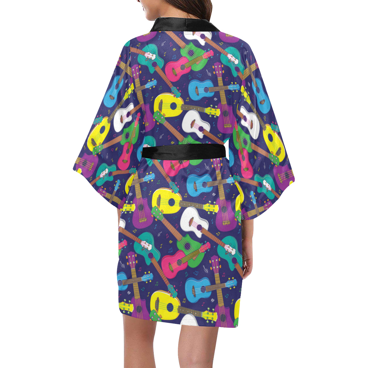 Ukulele Pattern Print Design 02 Women's Short Kimono