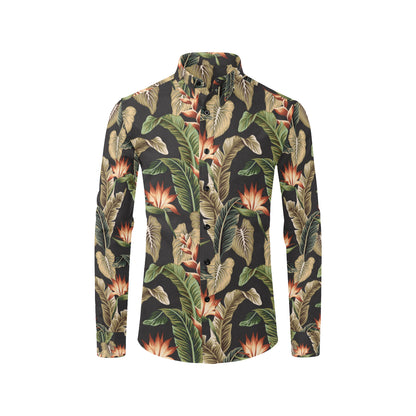 Tropical Flower Pattern Print Design TF014 Men's Long Sleeve Shirt