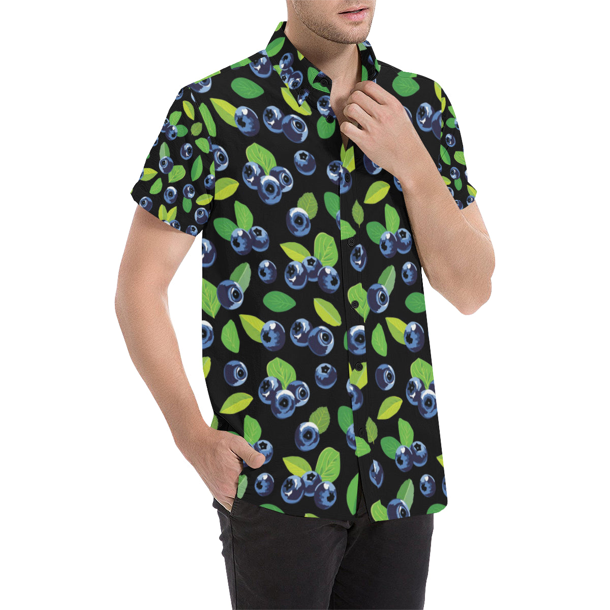 Blueberry Pattern Print Design BB03 Men's Short Sleeve Button Up Shirt