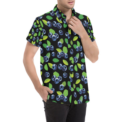 Blueberry Pattern Print Design BB03 Men's Short Sleeve Button Up Shirt