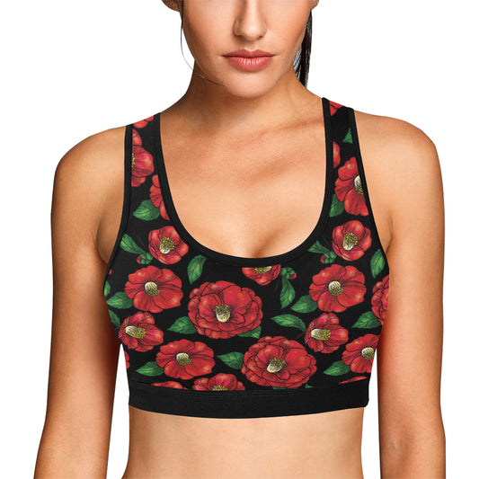 Camellia Pattern Print Design CM07 Sports Bra