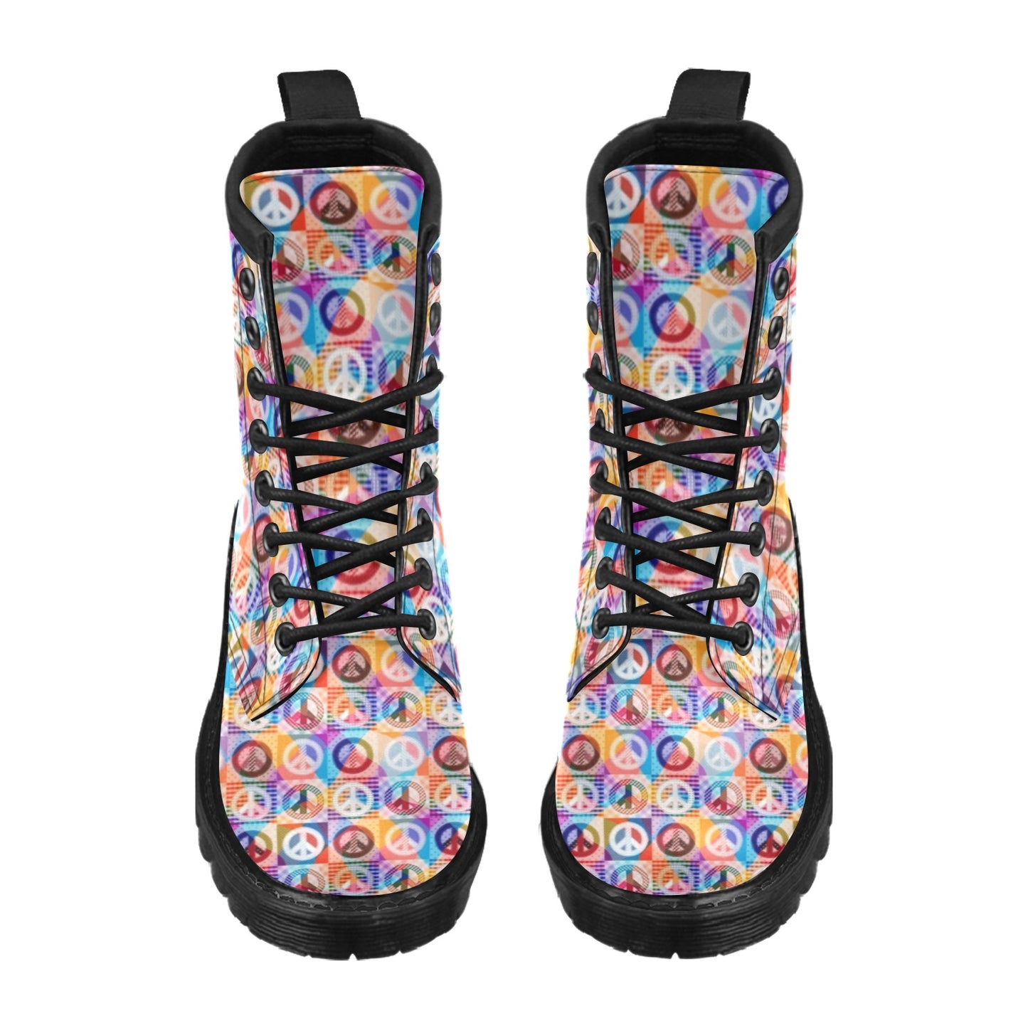Peace Sign Patchwork Design Print Women's Boots