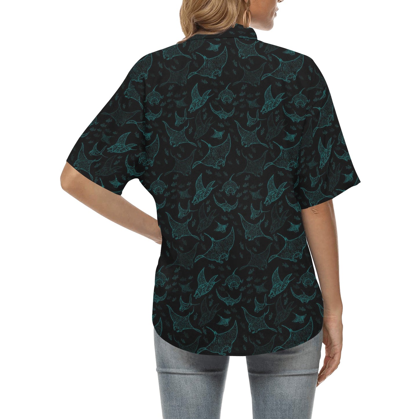 Manta Ray Print Design LKS402 Women's Hawaiian Shirt