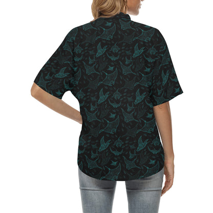 Manta Ray Print Design LKS402 Women's Hawaiian Shirt