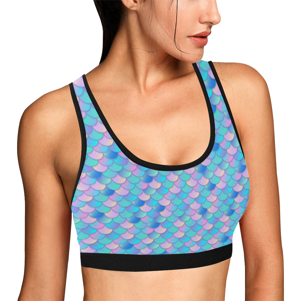 Mermaid Scales Pastel Pattern Print Design 07 Sports Bra