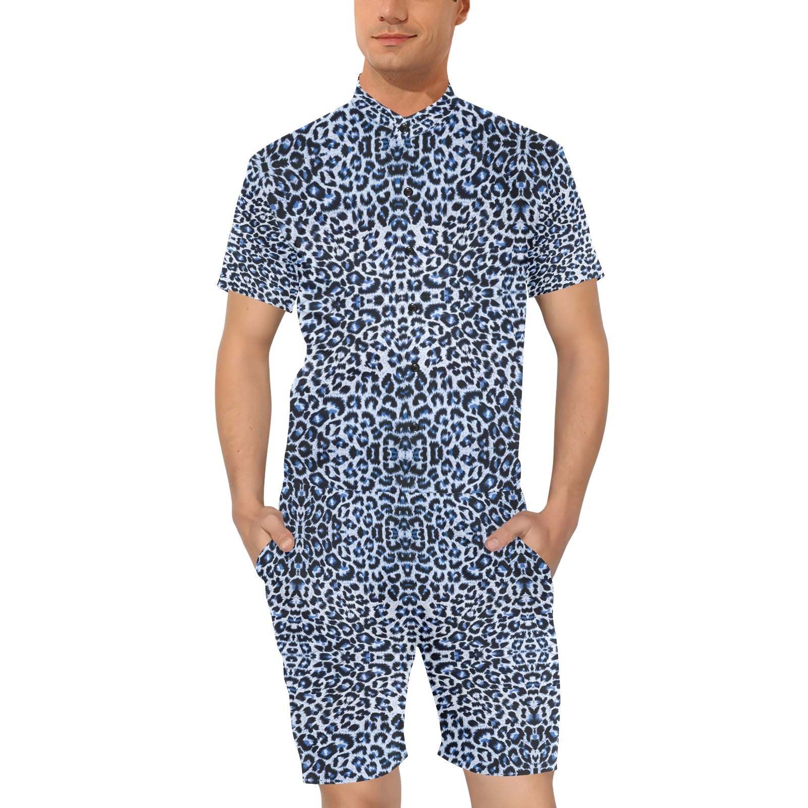 Leopard Blue Skin Print Men's Romper