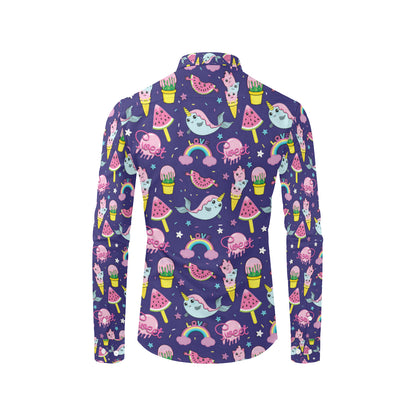 Narwhal Cute Pattern Print Design 02 Men's Long Sleeve Shirt