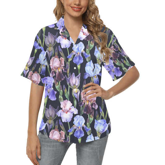 Iris Pattern Print Design IR04 Women's Hawaiian Shirt