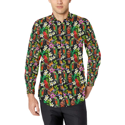Parrot Design Print Men's Long Sleeve Shirt