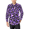 Cheetah Purple Neon Print Pattern Men's Long Sleeve Shirt