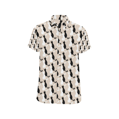 Cat Pattern Print Design 04 Men's Short Sleeve Button Up Shirt