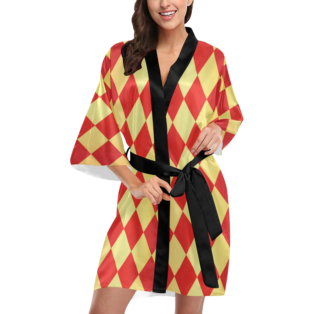 Harlequin Pattern Print Design 03 Women's Short Kimono