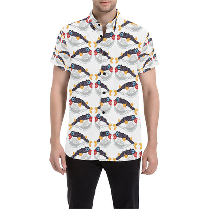 Fugu Pattern Print Design 03 Men's Short Sleeve Button Up Shirt