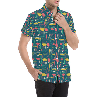 Cooking Kitchen Tools Pattern Print Design 01 Men's Short Sleeve Button Up Shirt