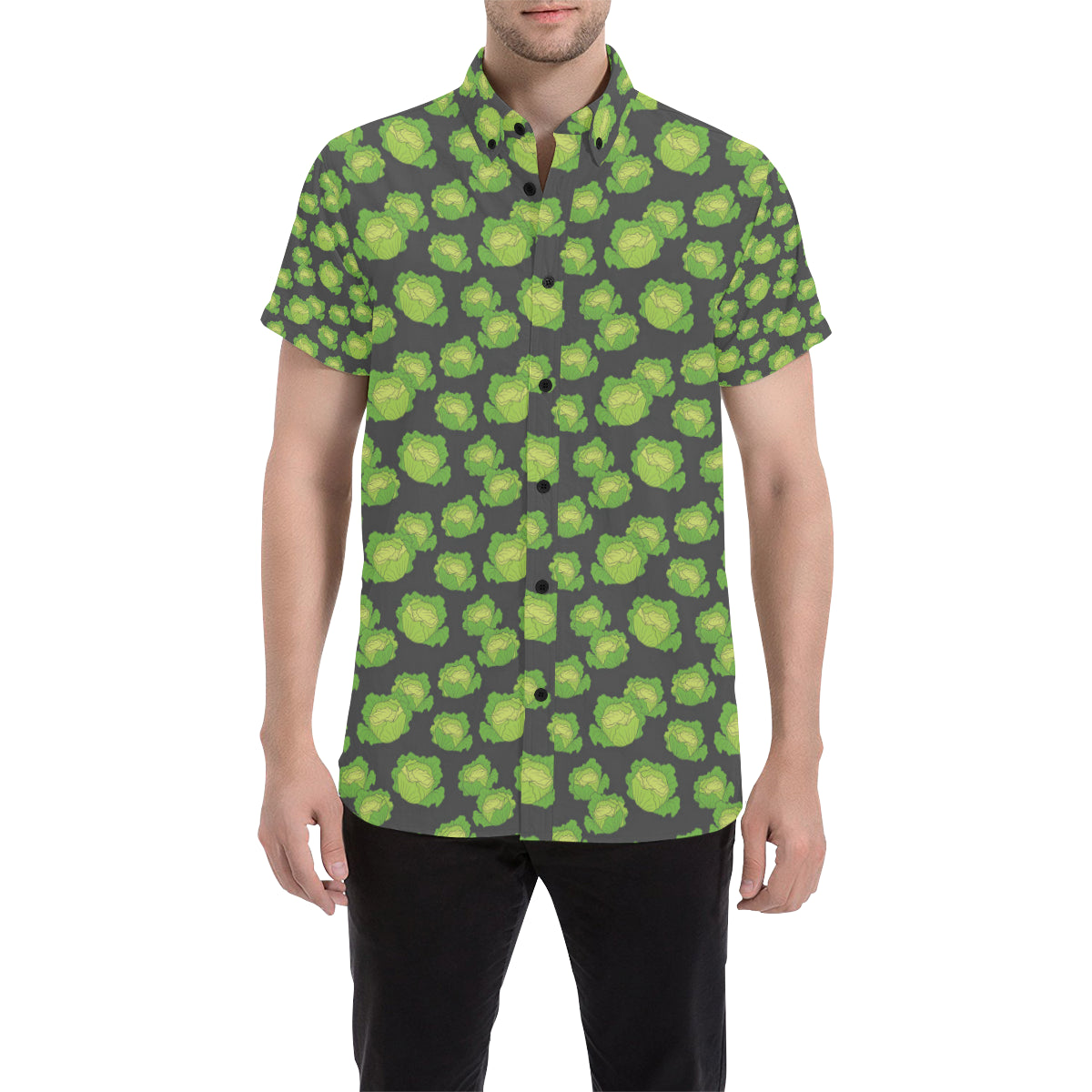 Cabbage Pattern Print Design 01 Men's Short Sleeve Button Up Shirt