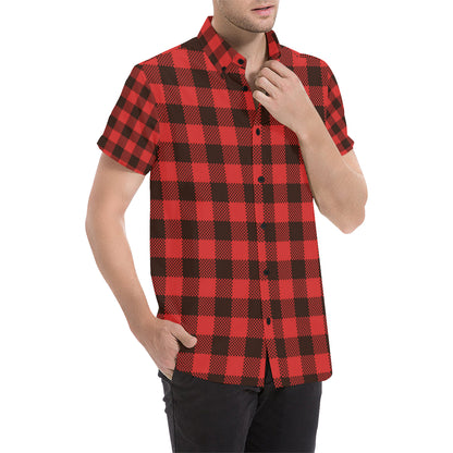 Buffalo check Red Pattern Print Design 05 Men's Short Sleeve Button Up Shirt