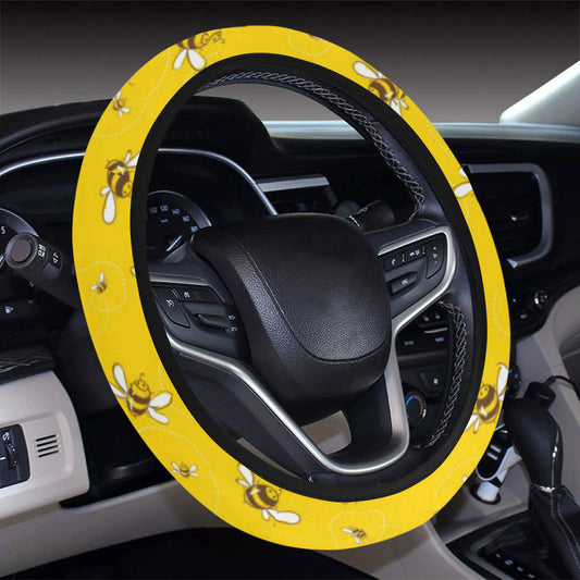 Bee Pattern Print Design 05 Steering Wheel Cover with Elastic Edge