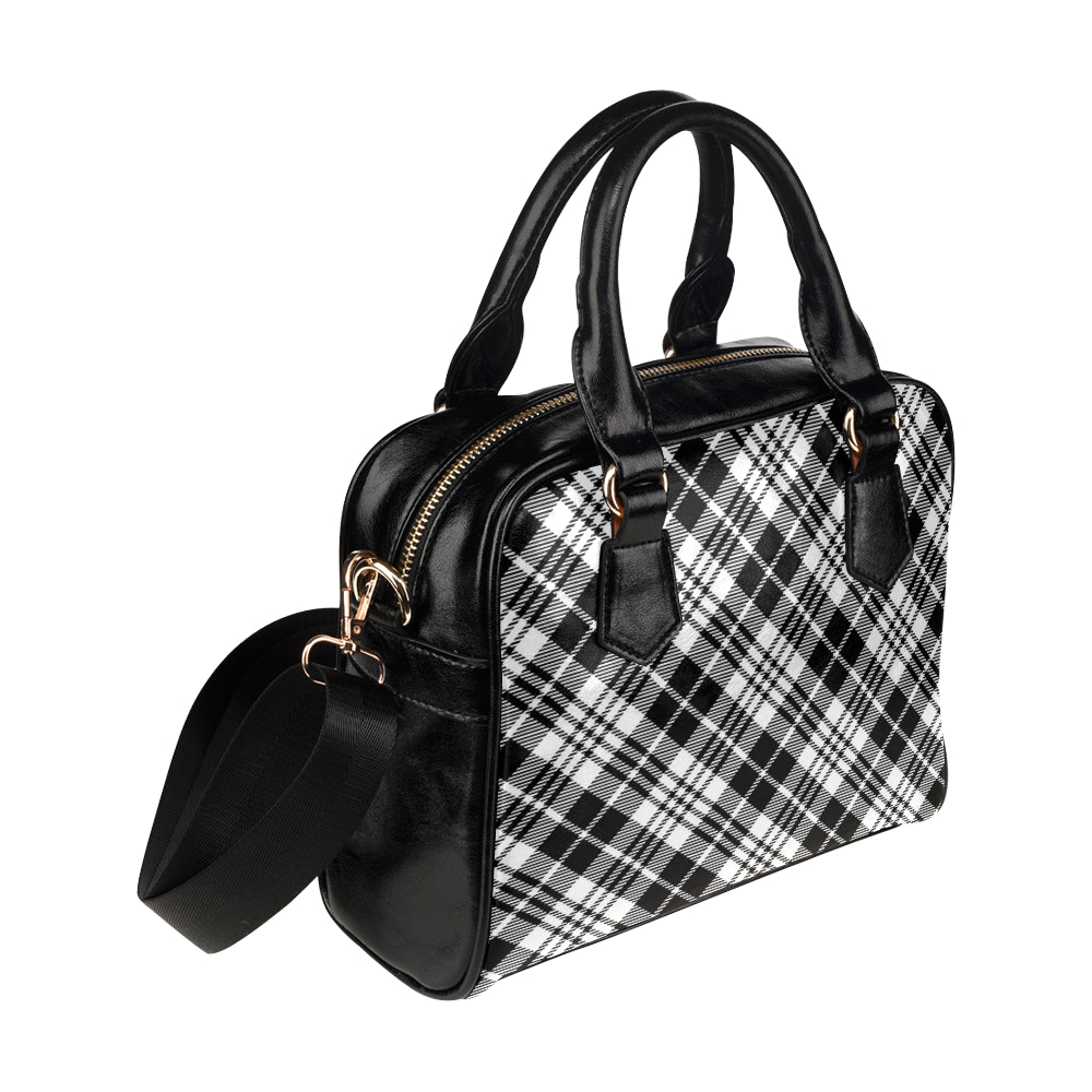 Plaid Black White Pattern Print Design A02 Shoulder Handbag