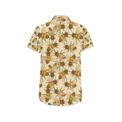 Bee Pattern Print Design BEE05 Men's Short Sleeve Button Up Shirt