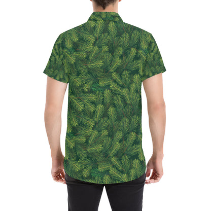 Christmas Tree Pattern Print Design 02 Men's Short Sleeve Button Up Shirt