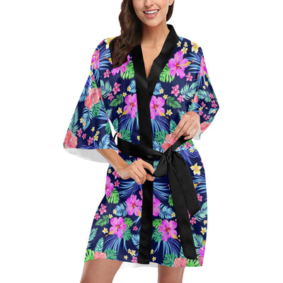 Neon Hibiscus Pattern Print Design HB016 Women Kimono Robe