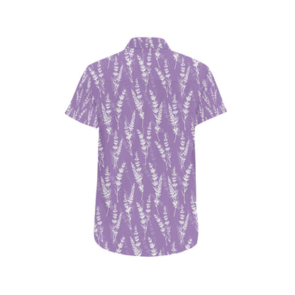 Lavender Pattern Print Design LV08 Men's Short Sleeve Button Up Shirt